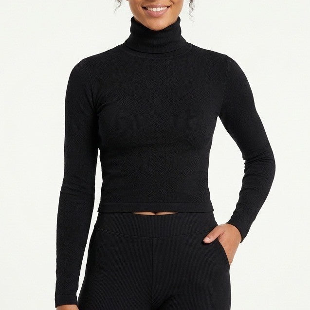 Zara Crop Sweater Womens Small Black Knitted Turtleneck Long Sleeve Pullover