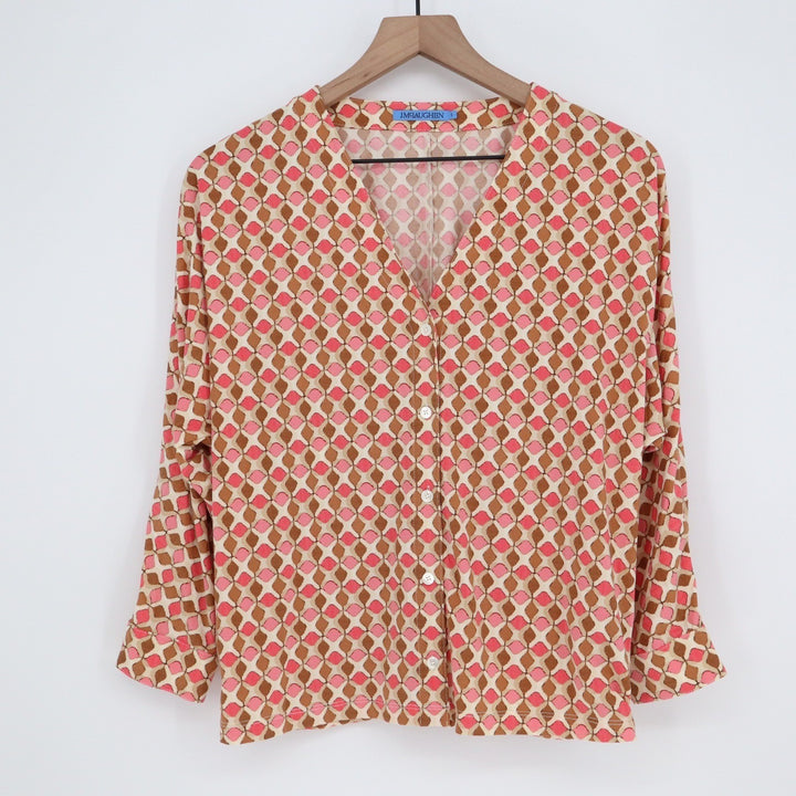 J.McLaughlin Pink Geometric Diamond Print Button Front V-Neck Blouse Small