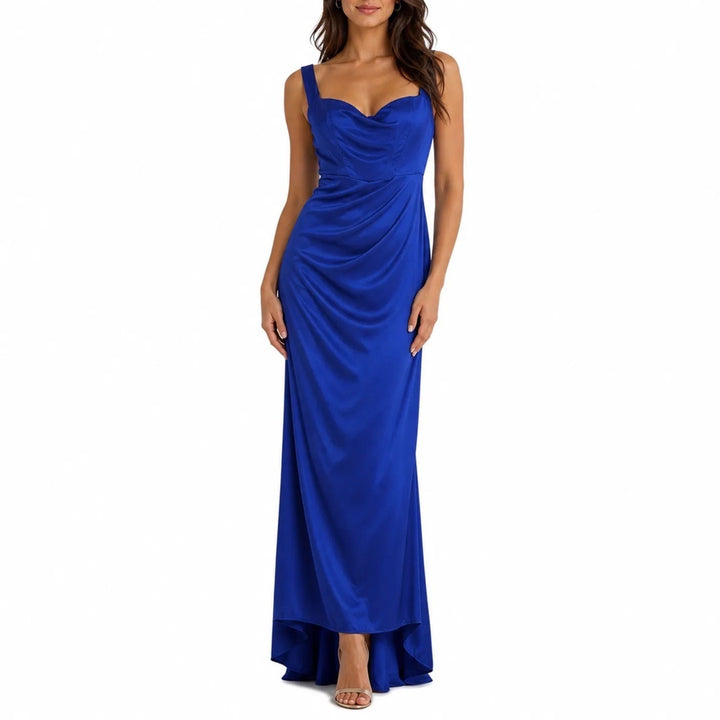 Royal Blue Satin Sweetheart Neckline Evening Gown Formal Dress Floor Length Slit