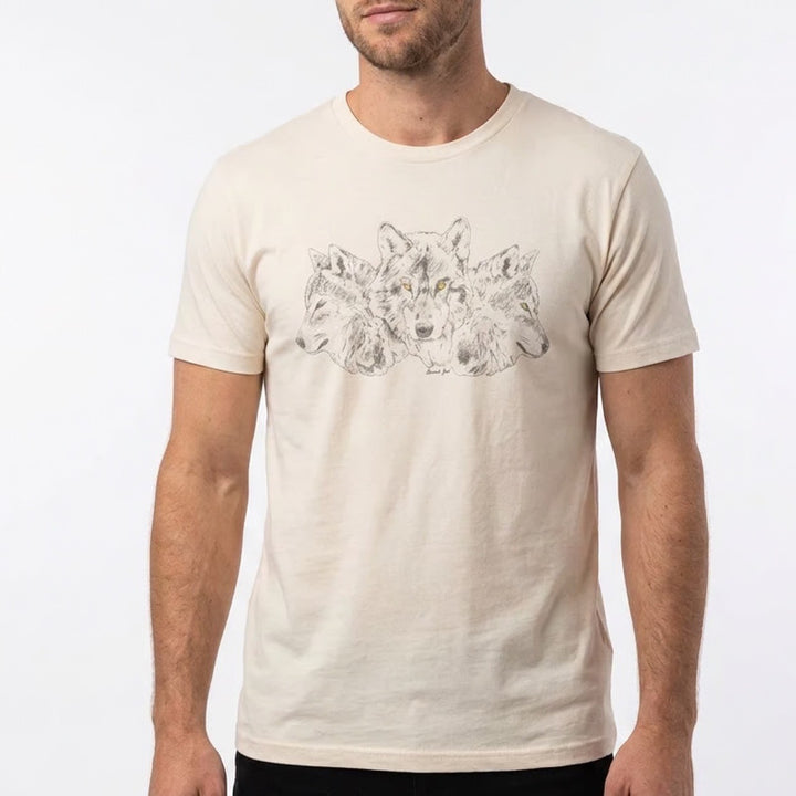 Chaser T-Shirt Mens L Au Lait Triple Wolf Graphic Cream NWOT