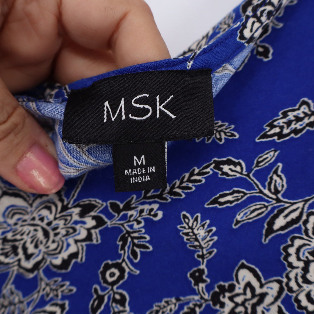 MSK Jumpsuit Womens Medium Blue Floral Sharkbite Sleeveless Viscose Excellent