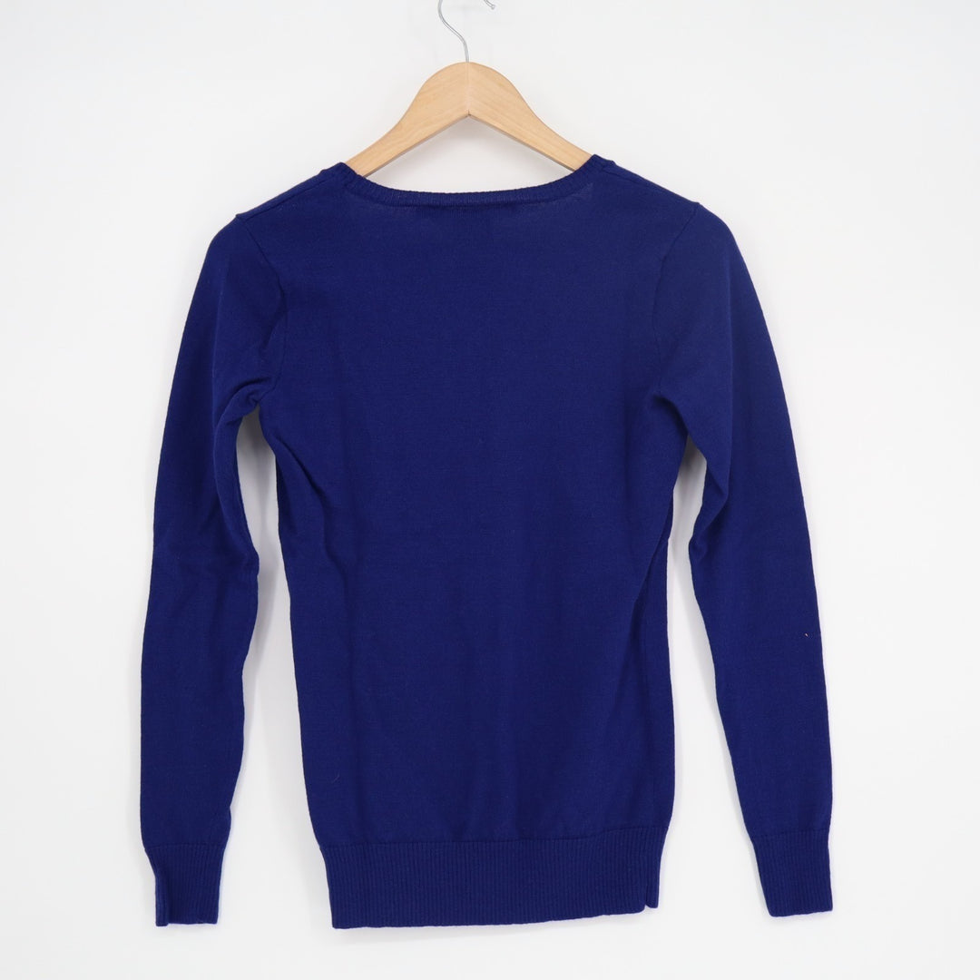 Ralph Lauren Sport Sweater Womens Medium Blue Tight Knit Merino Wool Scoop Neck