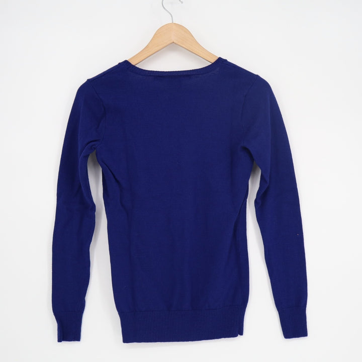 Ralph Lauren Sport Sweater Womens Medium Blue Tight Knit Merino Wool Scoop Neck
