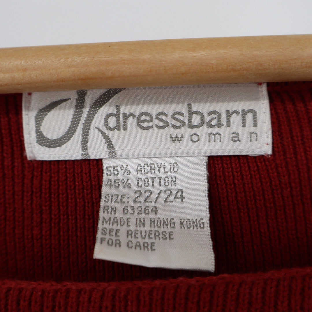 Dressbarn Woman Red Ribbed Square Neck 3/4 Sleeve Knit Sweater Plus Size 22/24
