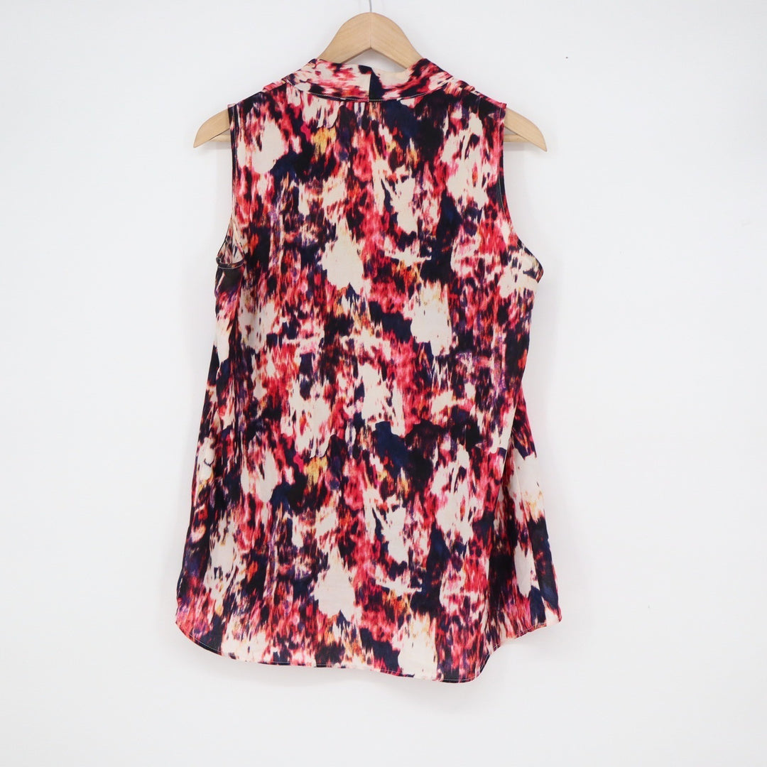 Rose & Olive Womens Pink Navy Abstract Ikat Sleeveless V-Neck Blouse Large