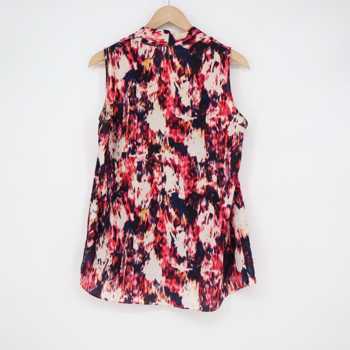 Rose & Olive Womens Pink Navy Abstract Ikat Sleeveless V-Neck Blouse Large