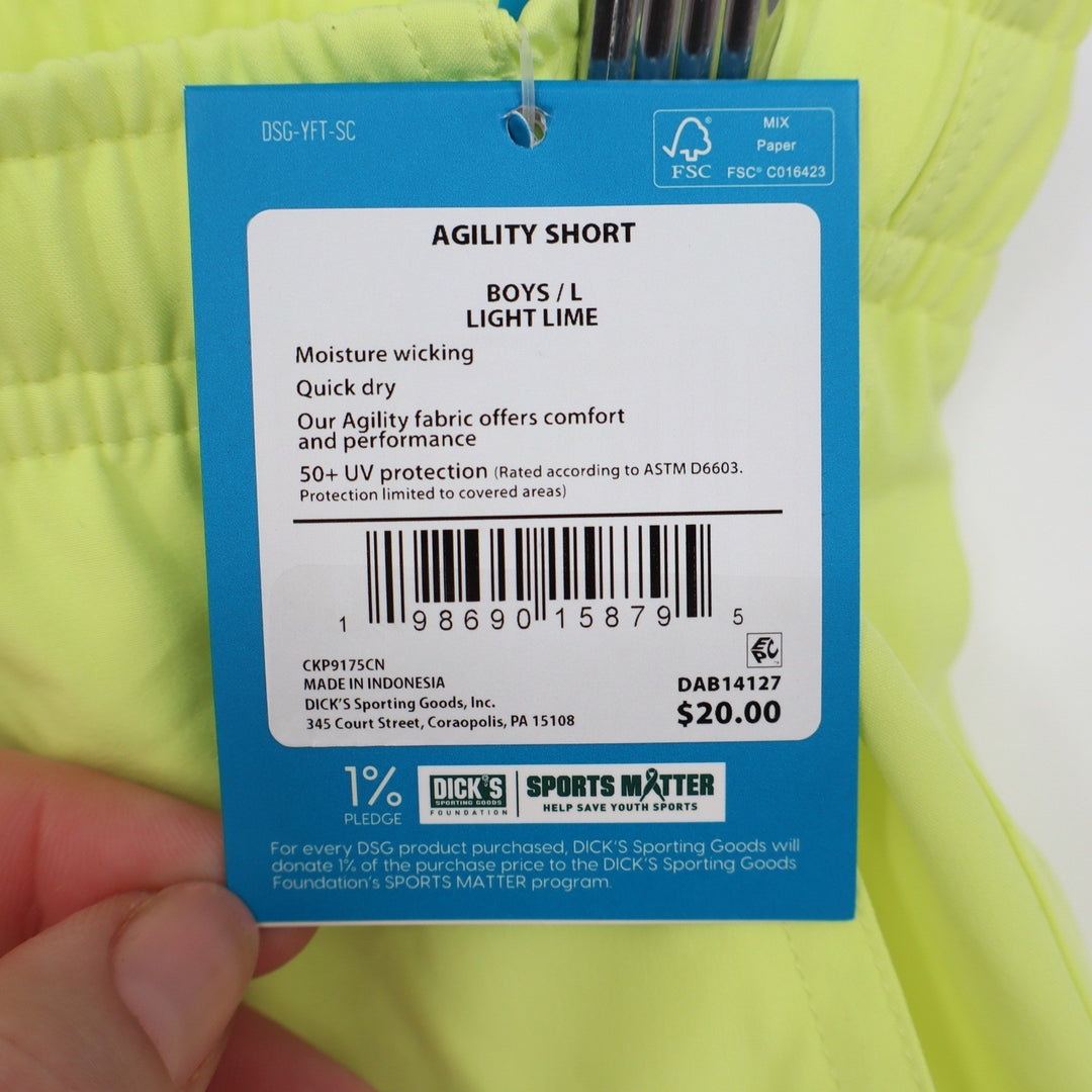 DSG Boys Agility Short Light Lime Neon Yellow Athletic Gym Shorts Size Large L