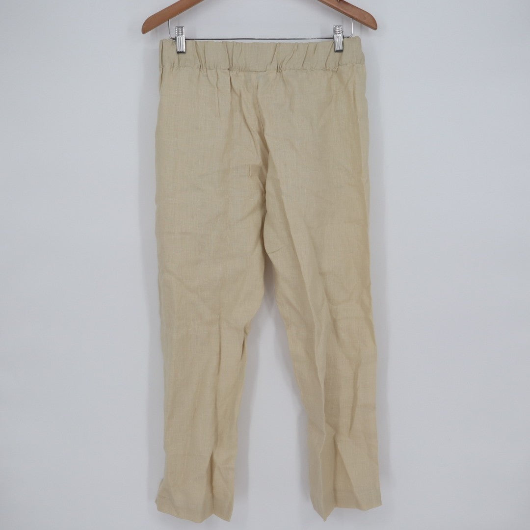 American Giant Linen Pants Womens S Beige Slash Pockets Wide Leg Elastic Waist