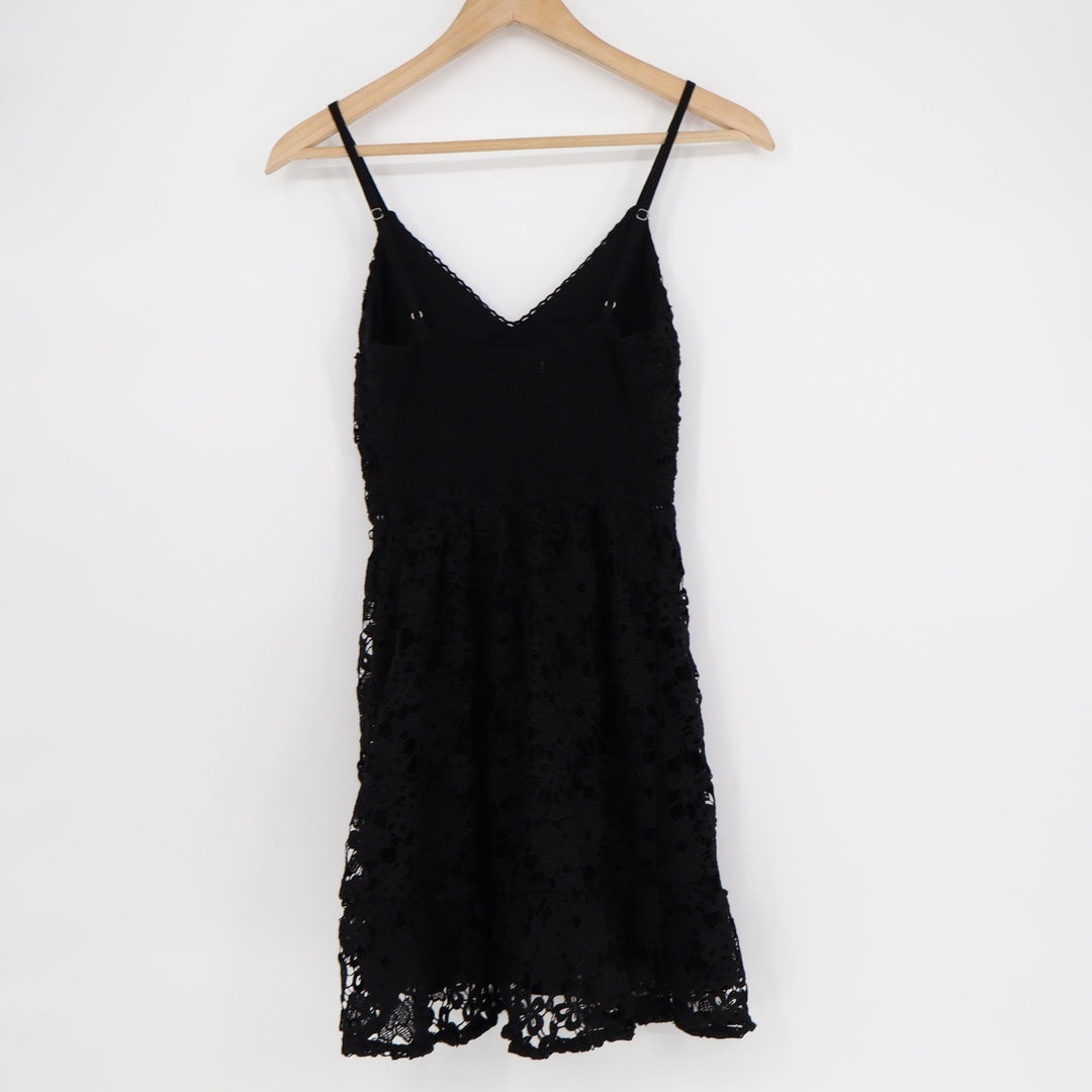 Abercrombie & Fitch Black Floral Lace Mini Dress V-Neck Smocked Back Small
