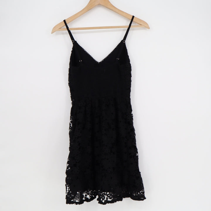 Abercrombie & Fitch Black Floral Lace Mini Dress V-Neck Smocked Back Small