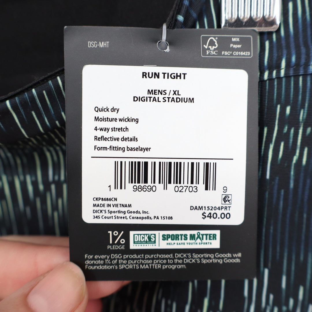 DSG Mens Run Tight XL Digital Stadium Blue Green Reflective Leggings