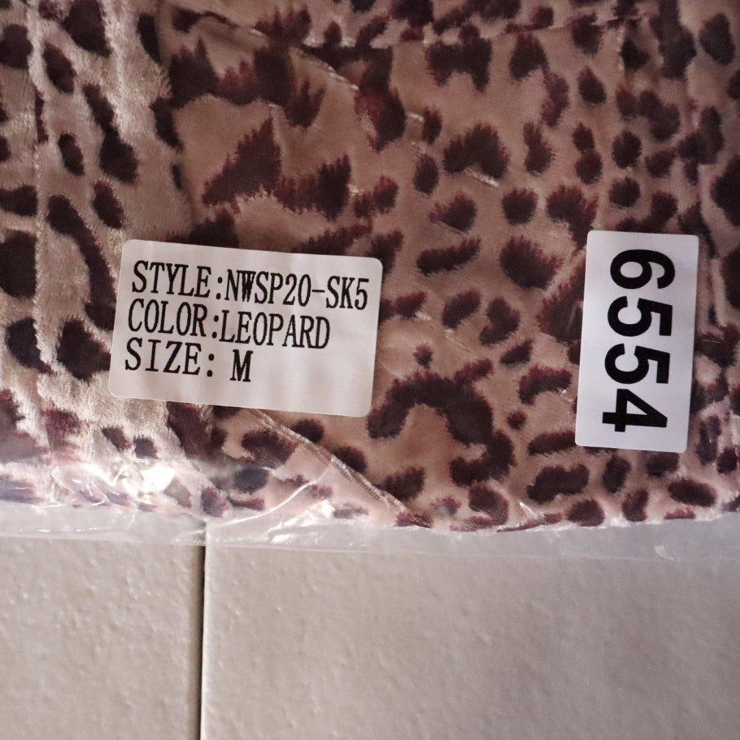 Naked Wardrobe Leopard Print Ruched Mini Skirt with Sash Brown M