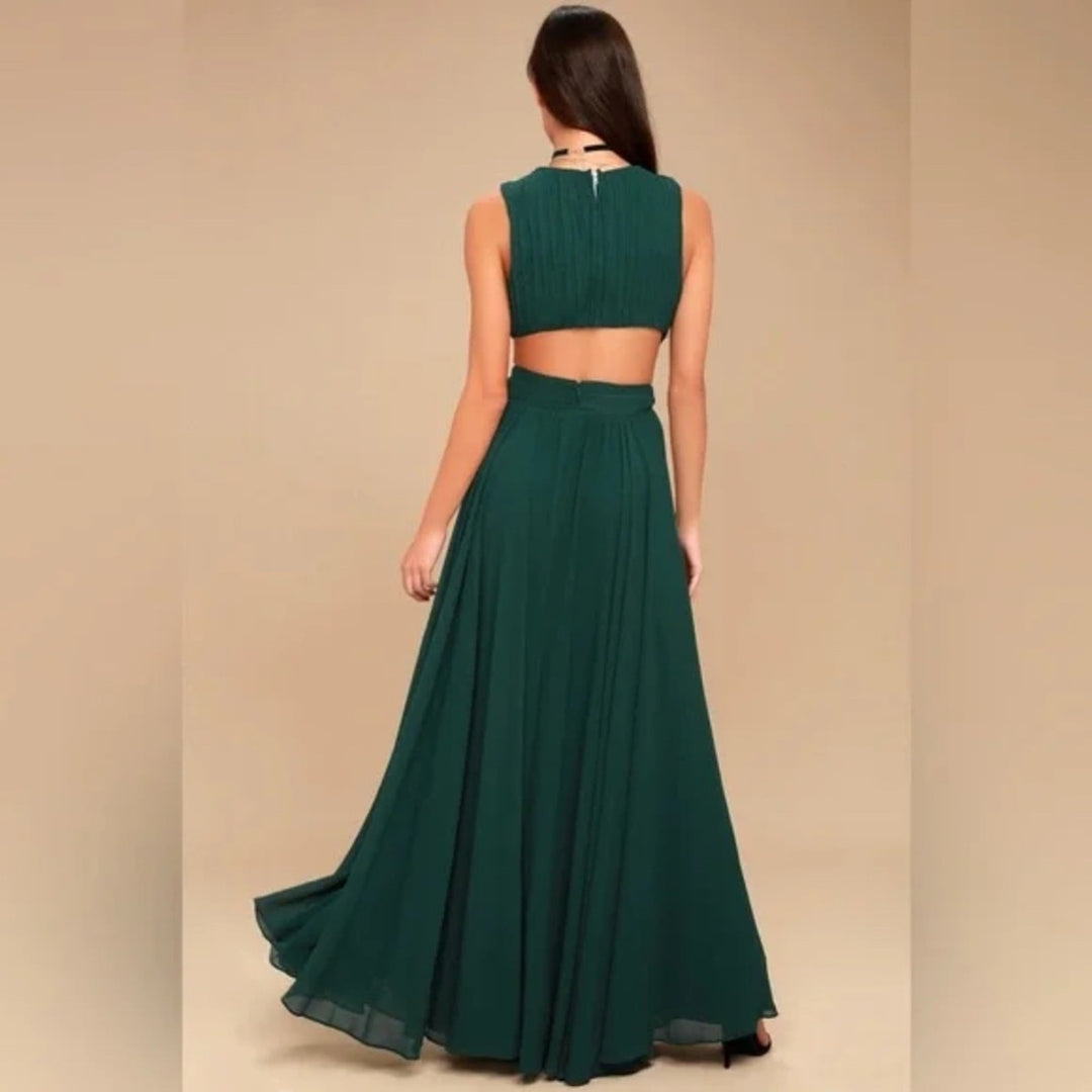 Lulus Vivid Imagination Forest Green Cutout Maxi Dress Size S