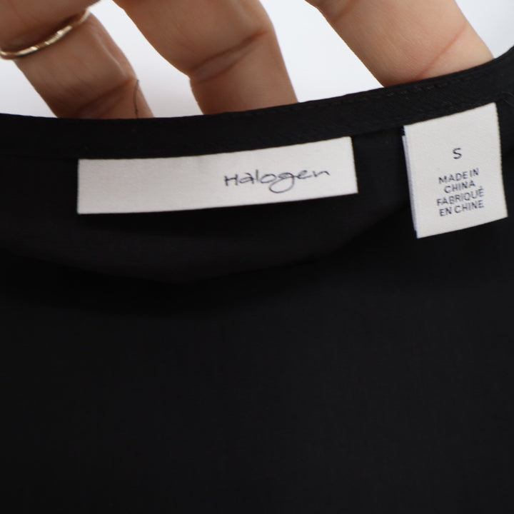 Halogen Blouse Womens S Black Short Sleeve Cuffed Minimalist Excellent