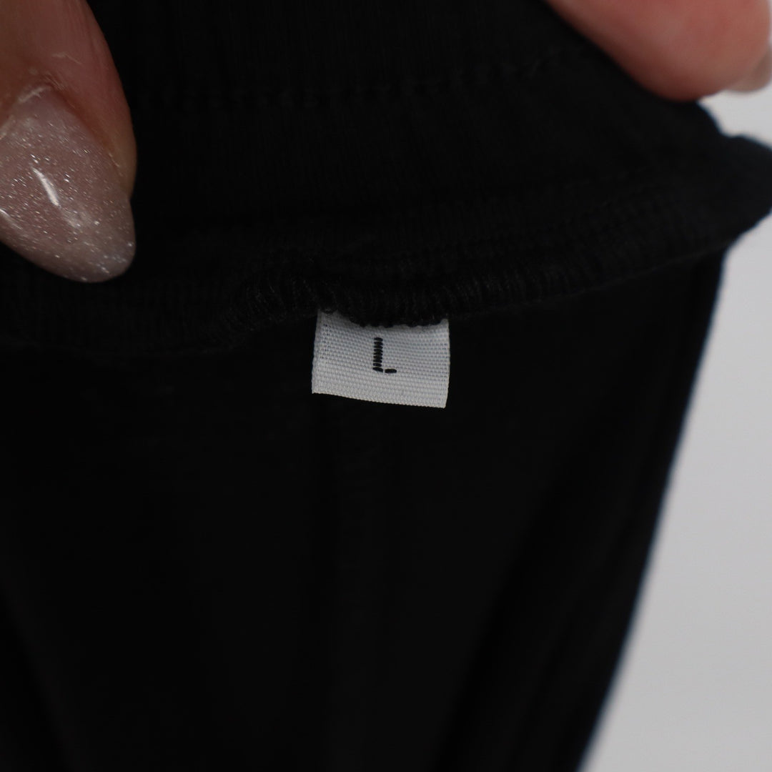 Black Wide Leg Knit Jersey Trousers High Waist Elastic Pocket Pants Large 4419