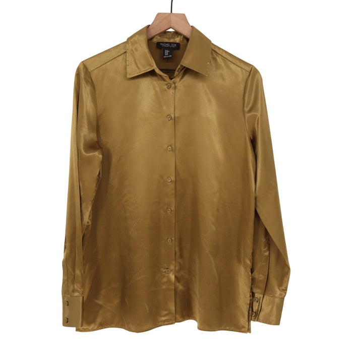 Rachel Zoe 2-Piece Set Womens M Olive Green Button-Down Shirt & Slip Skirt Satin