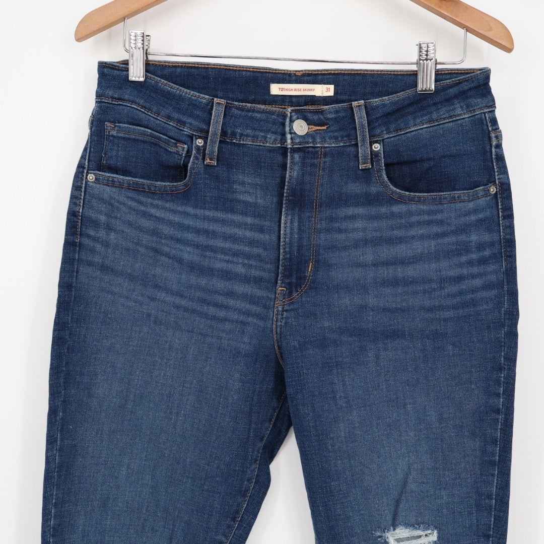 Levi Strauss 721 High Rise Skinny Jeans Dark Wash Distressed Size 31