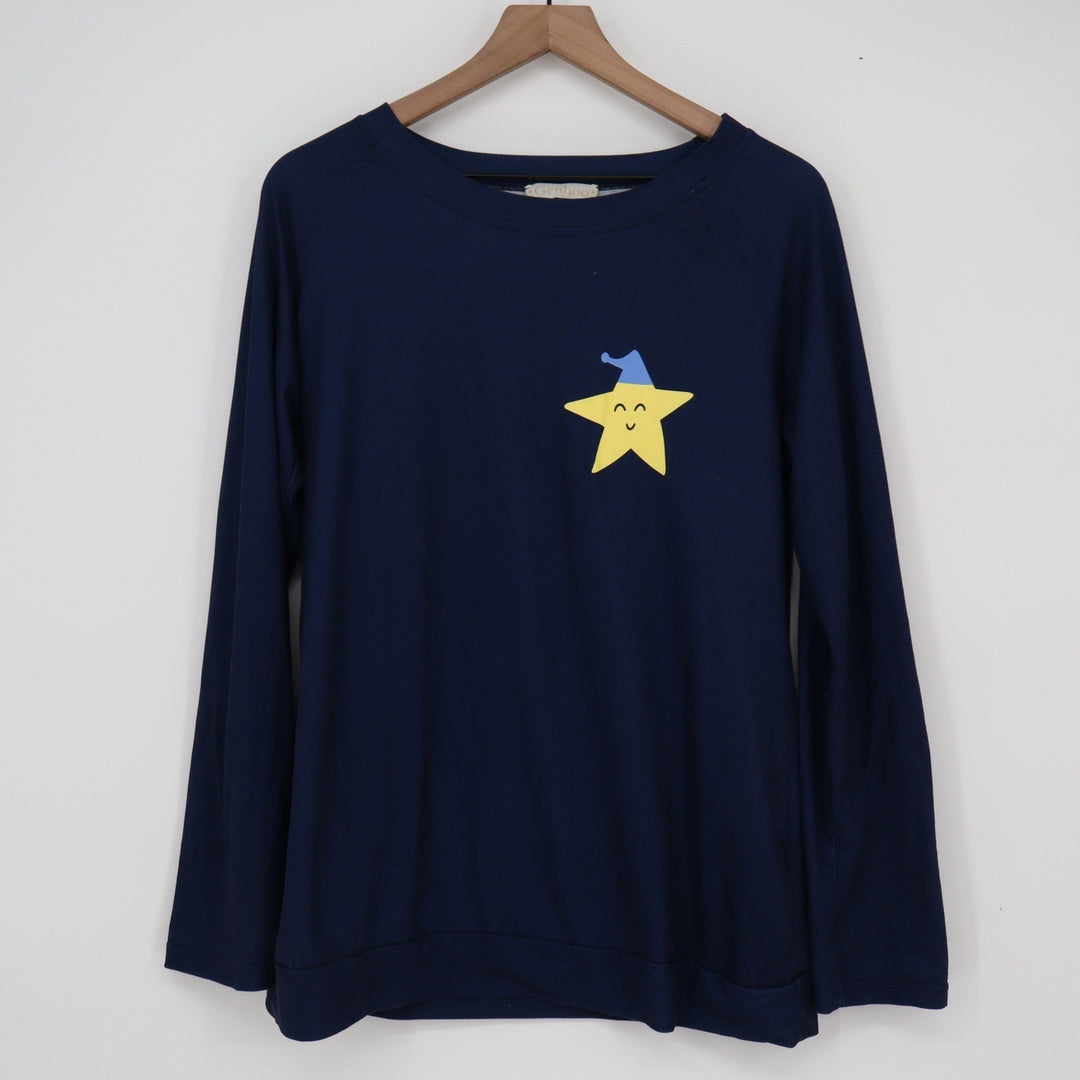 Genhoo Navy Blue Long Sleeve Star Graphic Pajama Top Small Loungewear Shirt