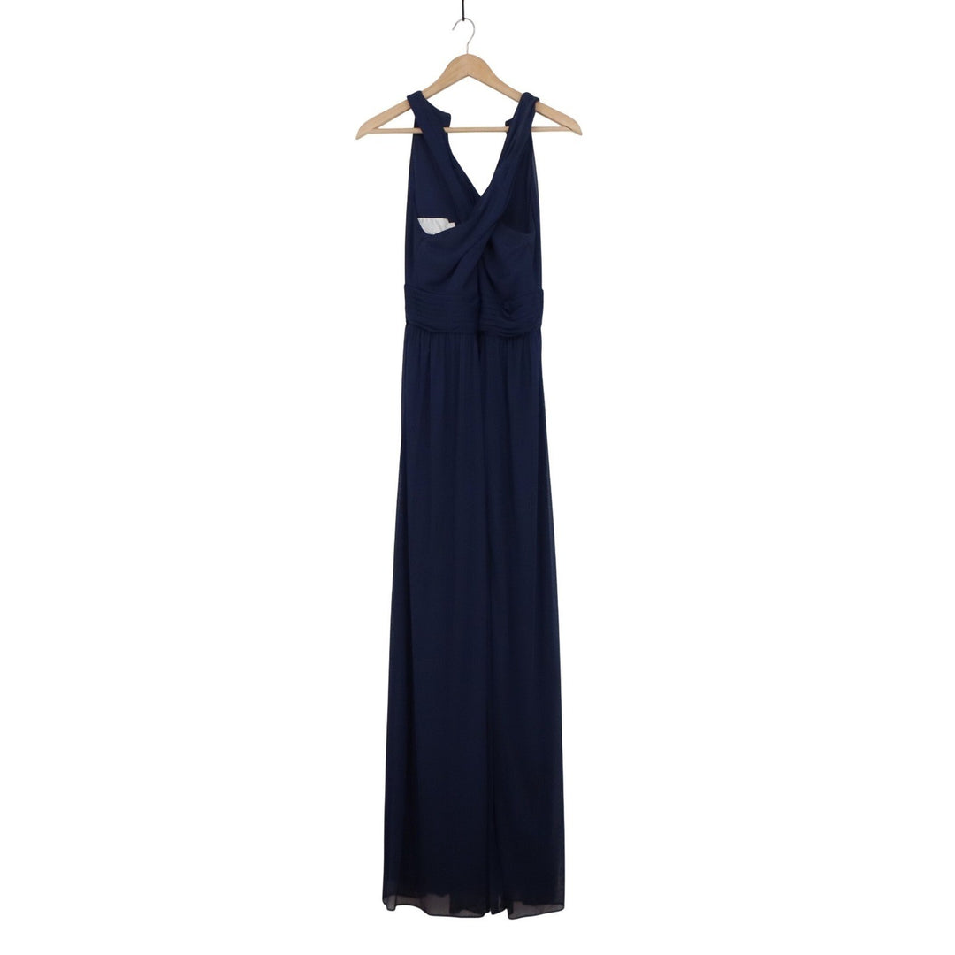 Davids Bridal Navy Blue Halter Twist Front Chiffon Maxi Dress Gown Size 8