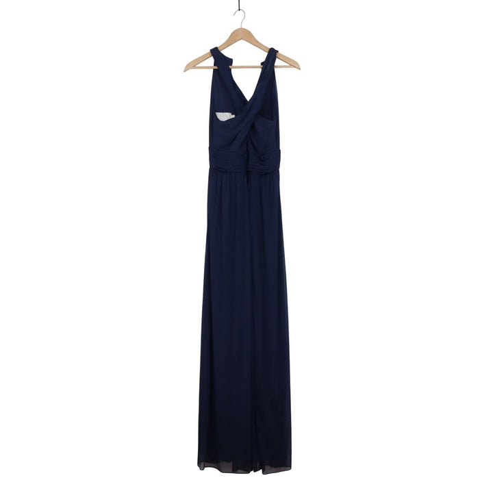Davids Bridal Navy Blue Halter Twist Front Chiffon Maxi Dress Gown Size 8