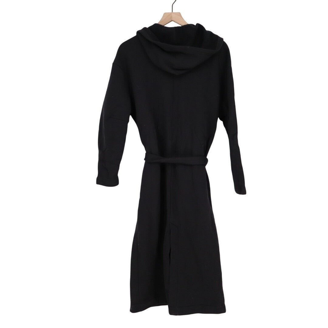 American Giant Long Coat Womens XS/S Black Cotton Fleece Lined Hooded Waist Belt