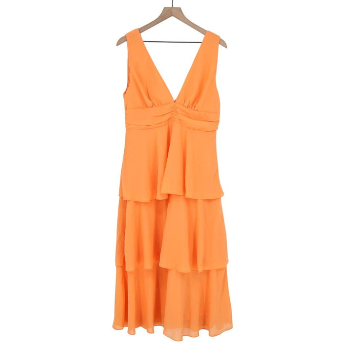 Lulus Celebration Time Tiered Midi Dress Womens XL Light Orange Lined Sleeveless