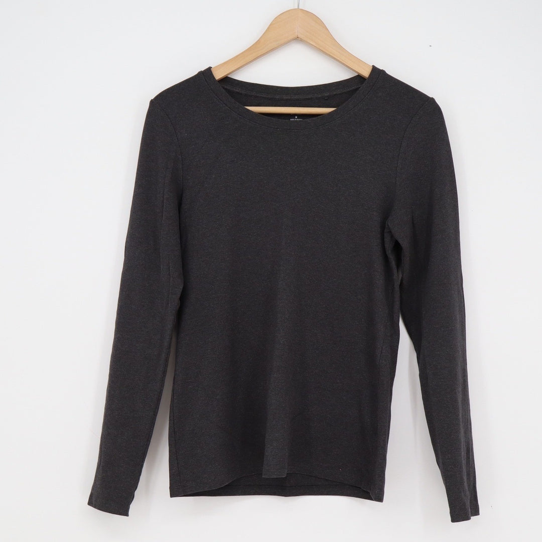 Uniqlo Mens M Charcoal Gray Cotton Spandex Crew Neck Long Sleeve T-Shirt