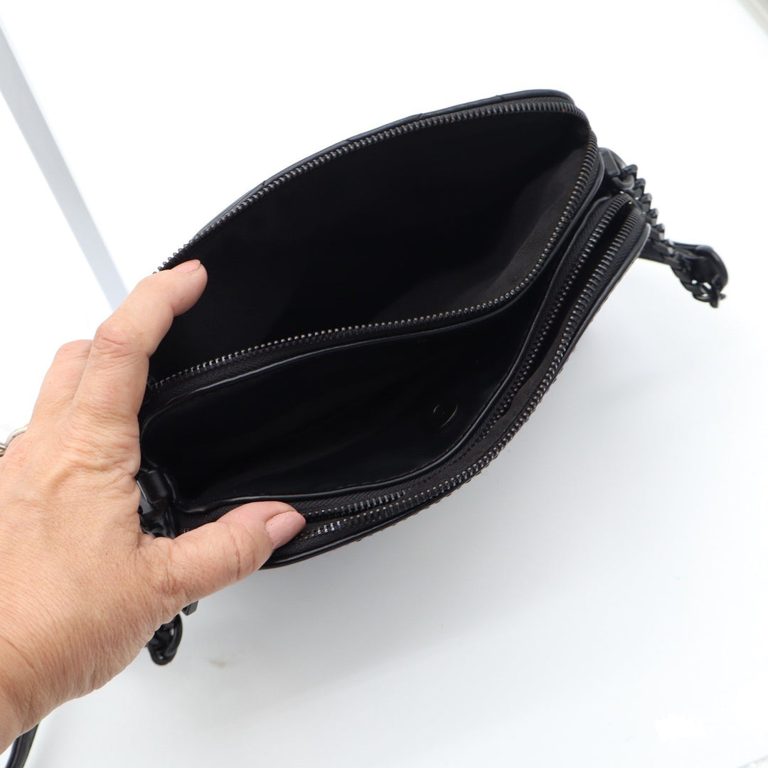 Aldo Black Quilted Crossbody Bag Matte Black Hardware Dual Zip