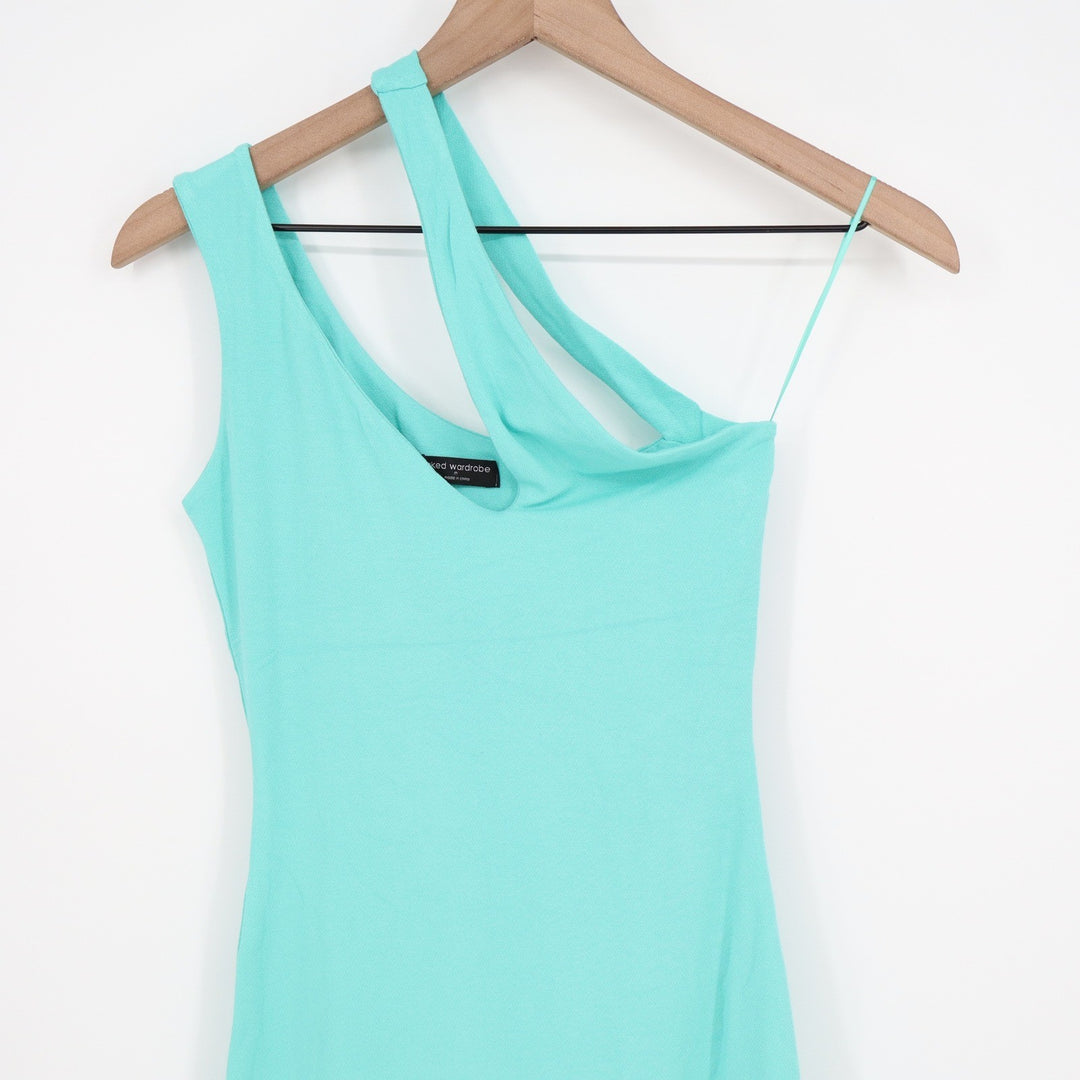 Naked Wardrobe Womens One Shoulder Mini Dress Turquoise Aqua Size M