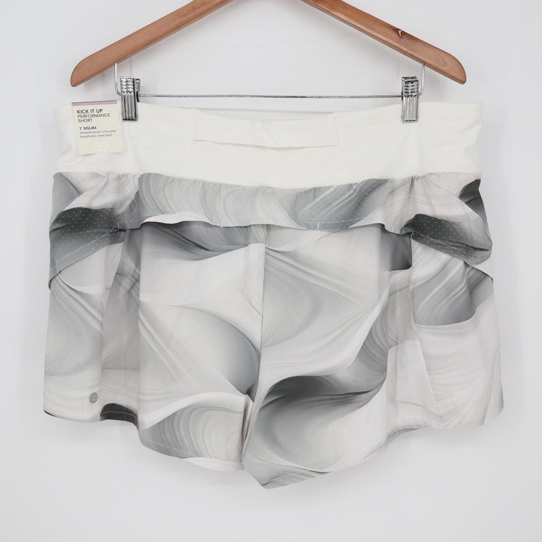 Calia Kick It Up Mid Rise Shorts Dune Print Grey XXL Running Training