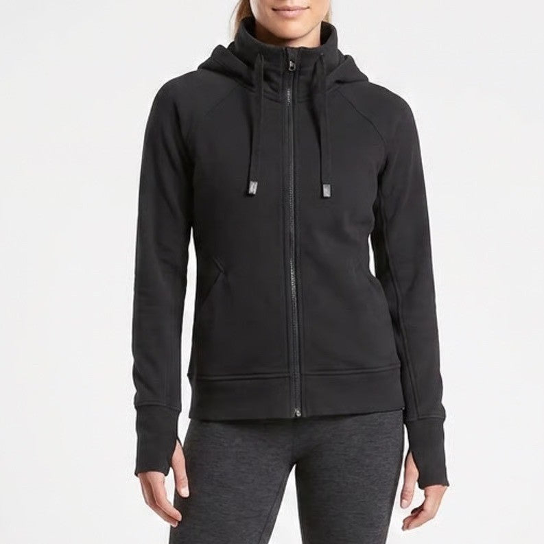 Athleta Triumph Hoodie Black Full Zip Sweatshirt Thumbholes Size M