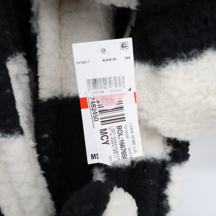 Sanctuary Wrap Bathrobe Womens XS/S Black White Check Sherpa Fleece Tie Waist
