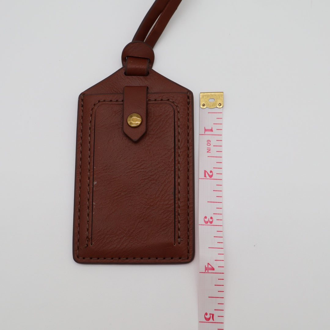 Fossil Brown Pebbled Leather Luggage Tag Bag ID Name Card Holder Slide Pocket