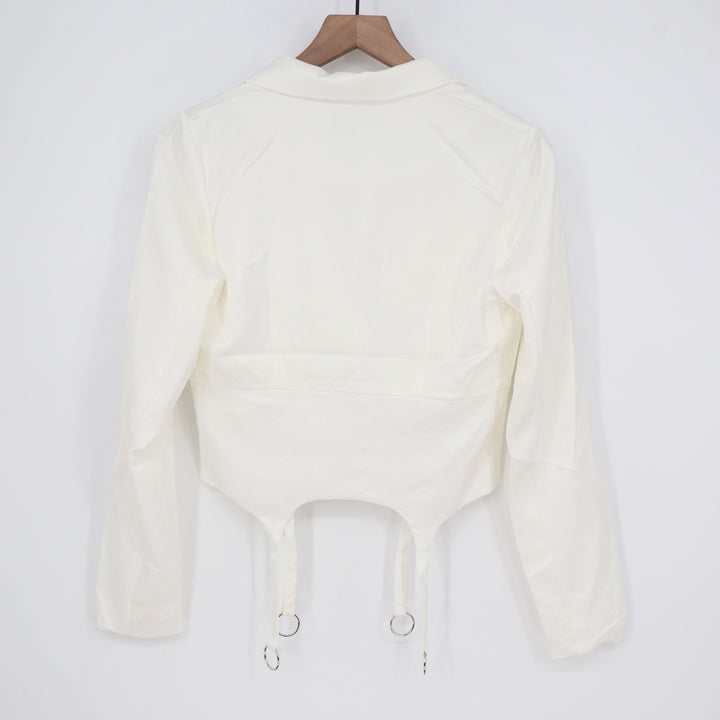 Naked Wardrobe The Statement Ivory Cropped Garter Blazer NWSP20-J6 Small