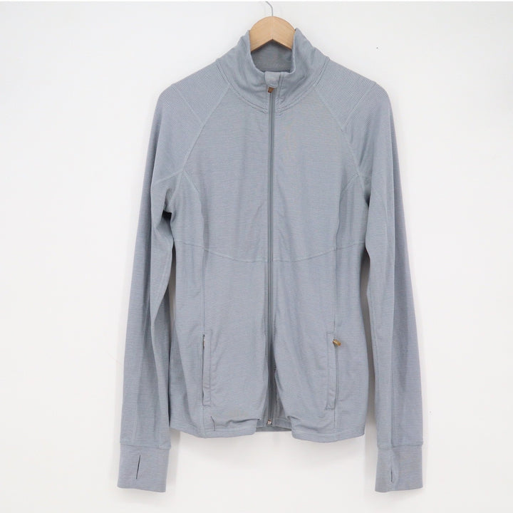 Old Navy Active Womens Full Zip Jacket Blue Micro Stripe Thumbholes Size L