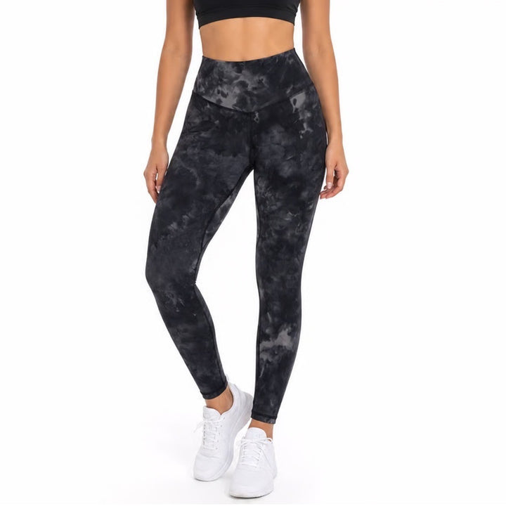 Kamo Fitness Ellyn Tie Dye High Waisted Leggings Black Grey Size Medium