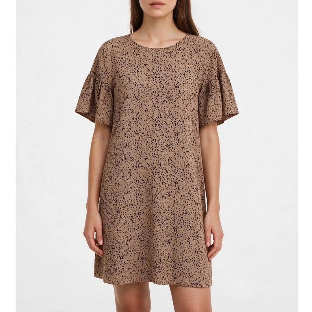 SHEIN Brown Black Speckled Animal Print Ruffle Sleeve Mini Shift Dress Size 4 S