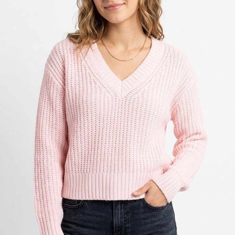 State of Day Intimates Crop Pajama Top Womens S Baby Pink Waffle Knit Sleepwear