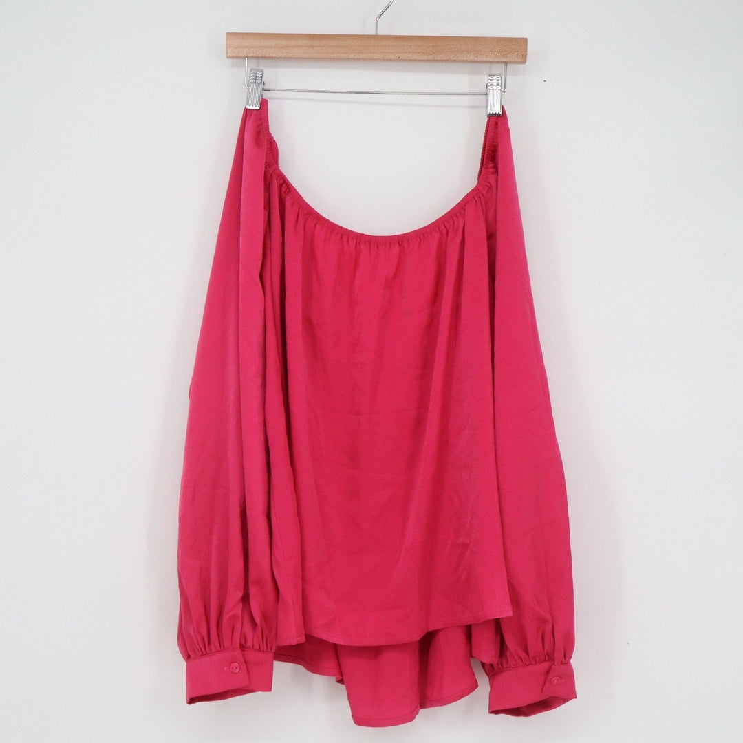 Shein Curve Hot Pink Off The Shoulder Long Bishop Sleeve Blouse 1XL