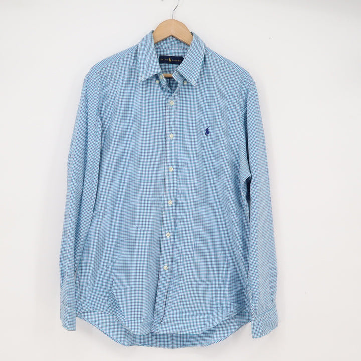 Ralph Lauren Shirt Mens L Gingham Blue Turquoise Button-Down Long Sleeve