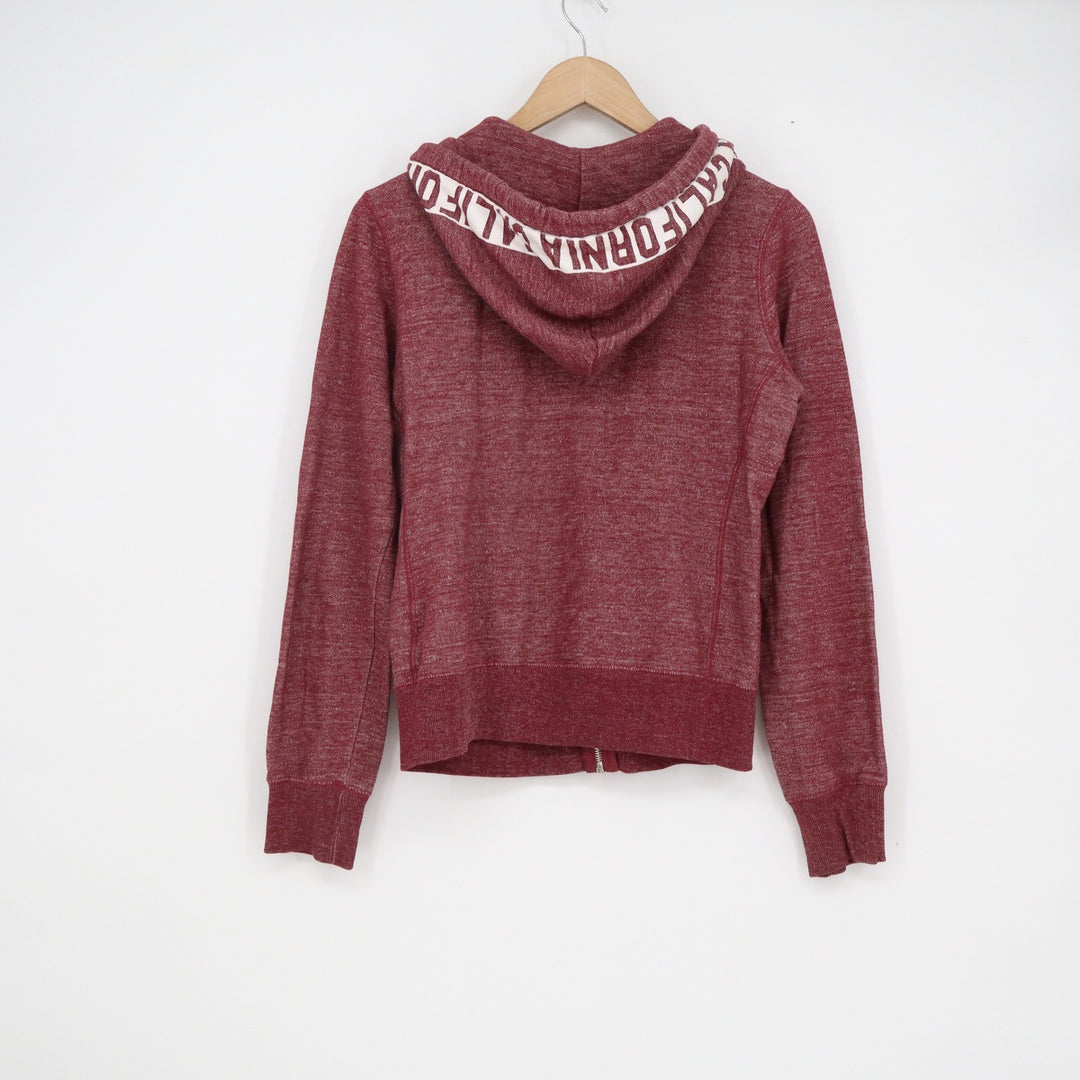 Cali Love Heritage California Zip Up Hoodie Burgundy Red Marl Graphic Large