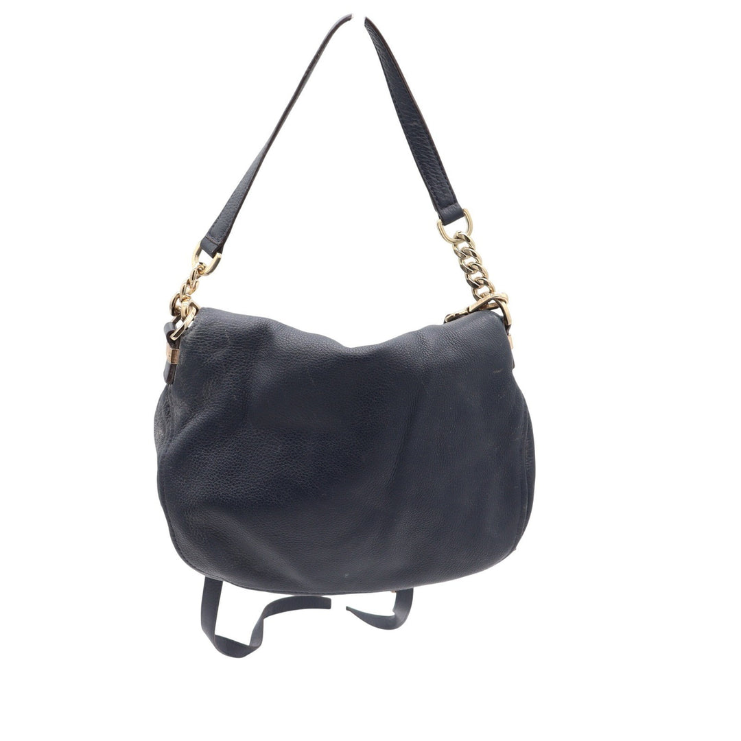 Michael Kors Bedford Navy Blue Pebbled Leather Shoulder Bag Gold Hardware Tassel