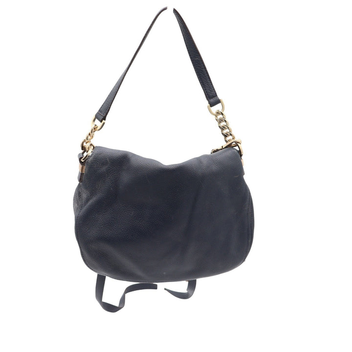 Michael Kors Bedford Navy Blue Pebbled Leather Shoulder Bag Gold Hardware Tassel