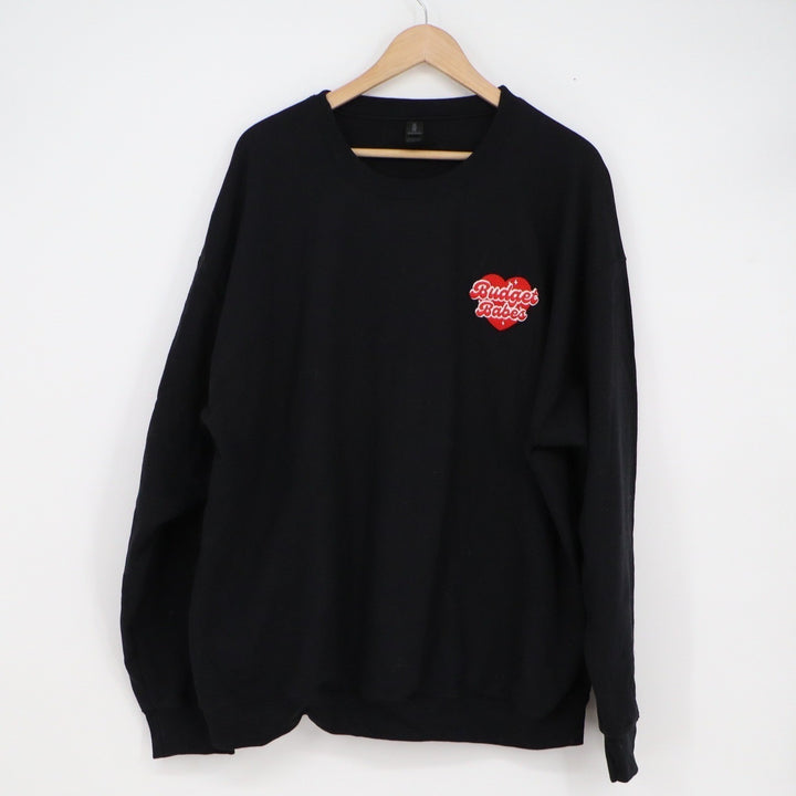 Gildan Heavy Blend Budget Babes Heart Graphic Crewneck Sweatshirt Black XL