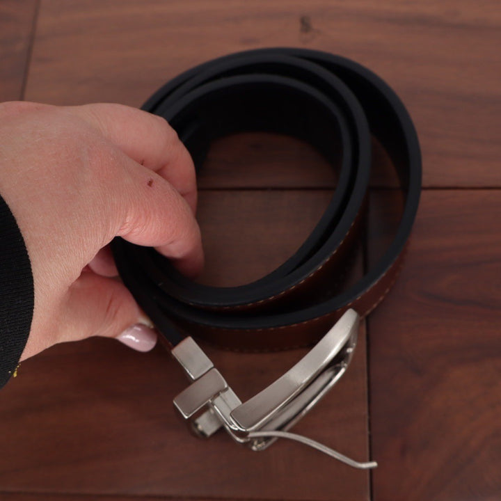 PKF Reversible Belt 34 85 Mens Brown Black Imitation Leather Silver Buckle