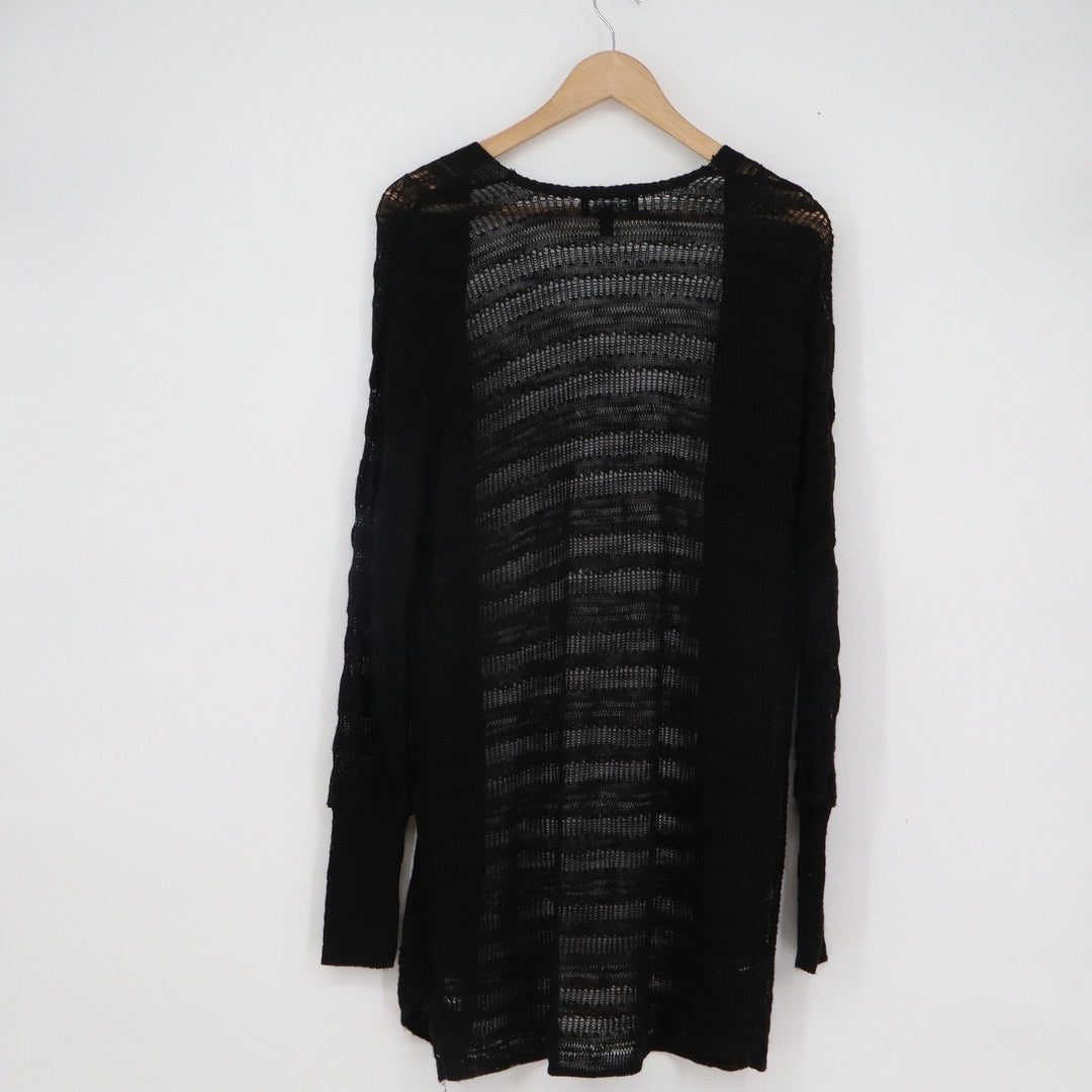 Express Womens Black Pointelle Knit Open Front Cardigan Longline Sweater Size S