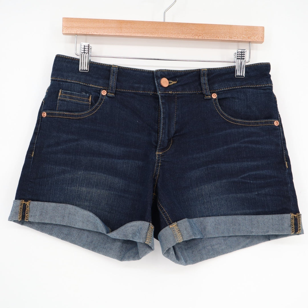 New York & Company Mom Shorts Womens 4 Blue Denim Cotton Stretch Cuffed Hem
