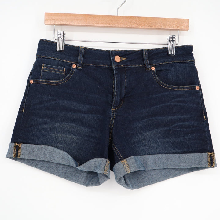 New York & Company Mom Shorts Womens 4 Blue Denim Cotton Stretch Cuffed Hem
