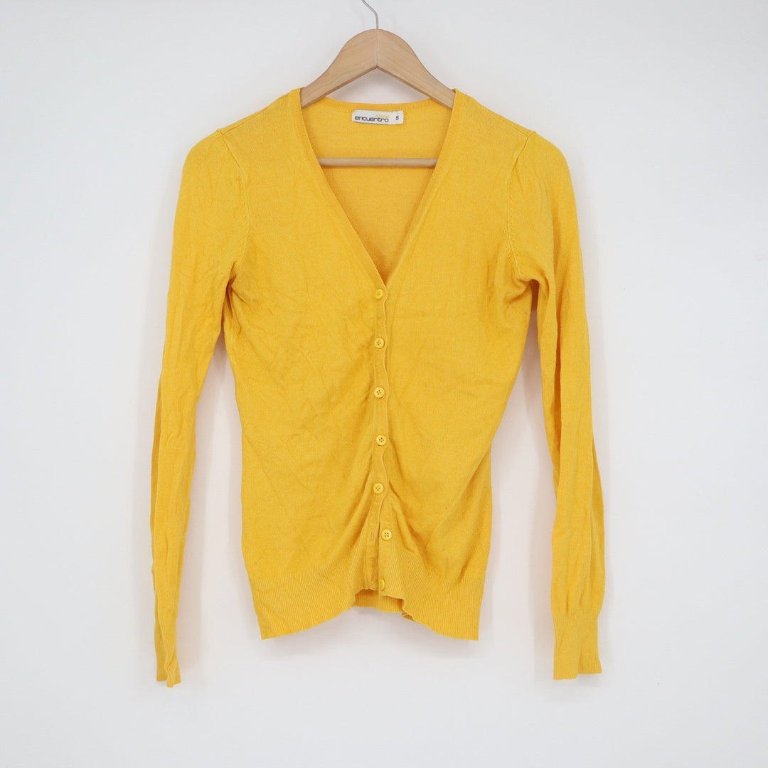 Encuentro Stock Womens Yellow V-Neck Button Front Long Sleeve Cardigan Size S