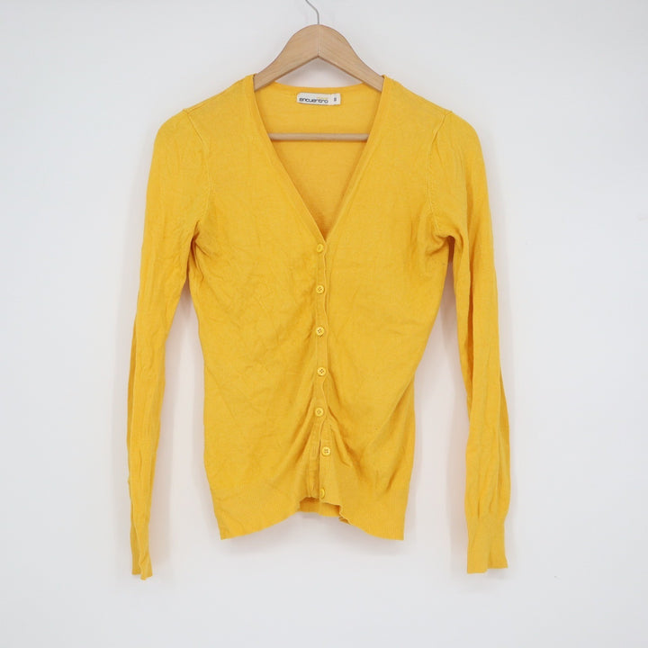 Encuentro Stock Womens Yellow V-Neck Button Front Long Sleeve Cardigan Size S